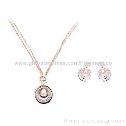 Pearl fashionable jewelry sets, alloy metal with white gold plated